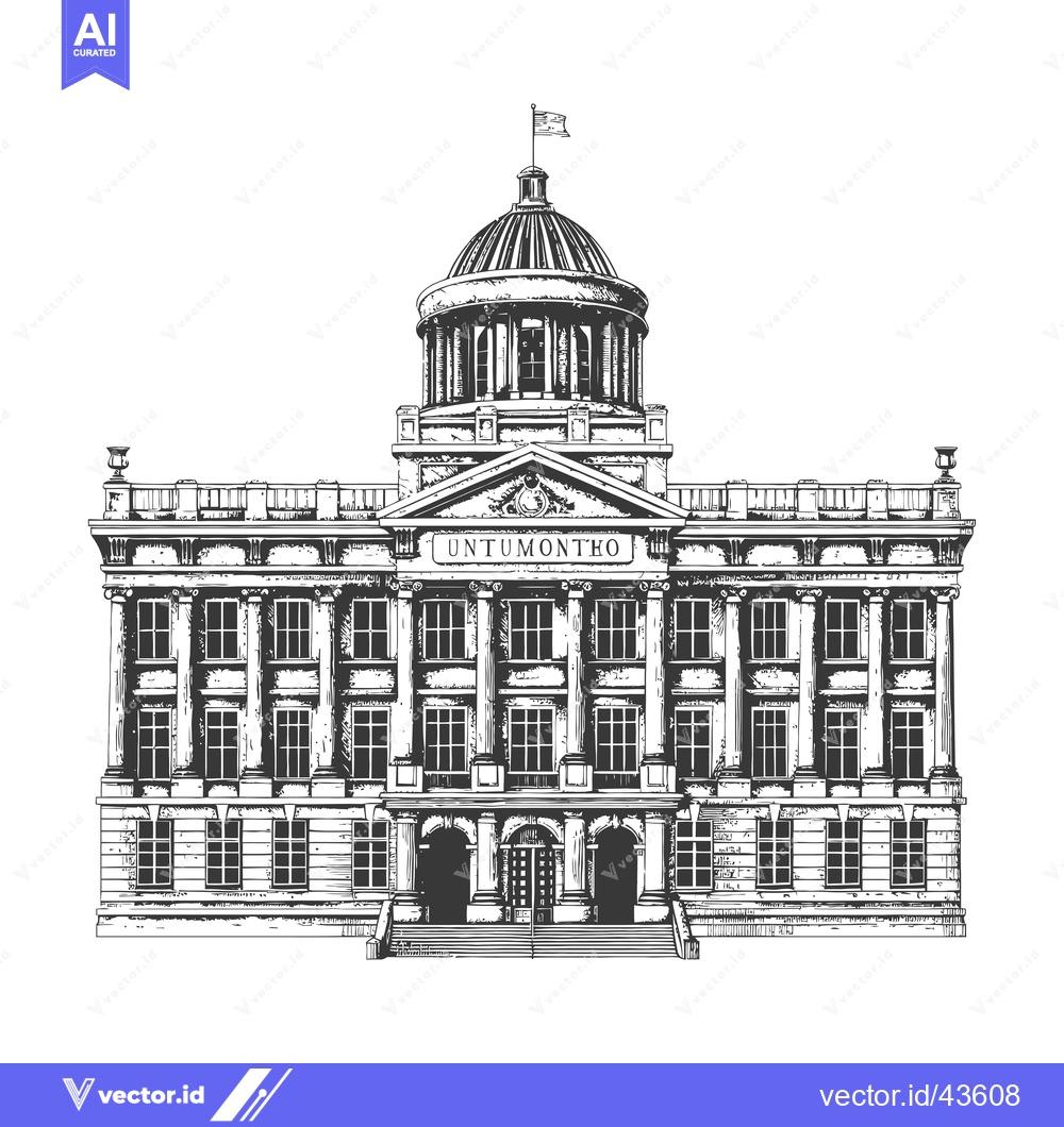 Premium Vector of Grand Classical Building Architectural Drawing Illustration