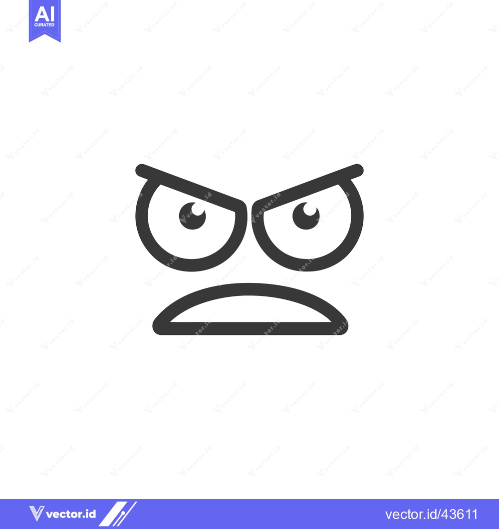 Premium Vector dari Minimalist Angry Face Icon: Bold Lines, Intense Stare, Negative Emotio