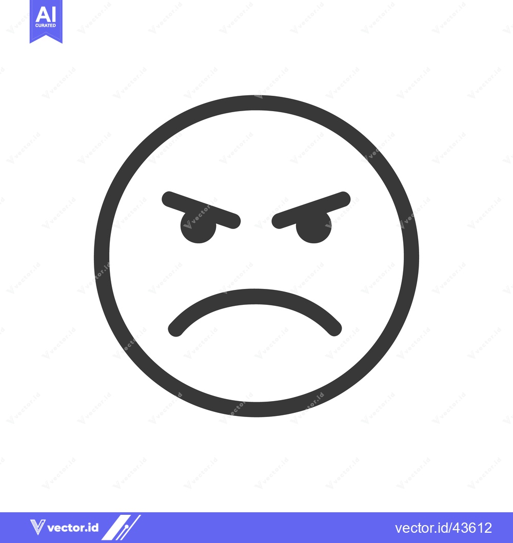Premium Vector of Minimalist Angry Emoji Icon with Frowning Expression and Dark Outline