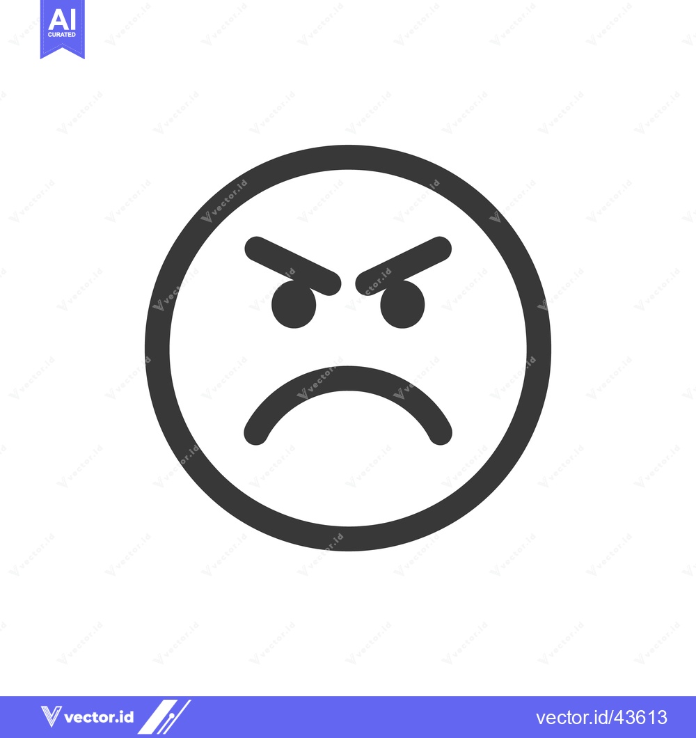 Premium Vector of Angry Face Icon: Minimalist Black and White Expression of Frustration