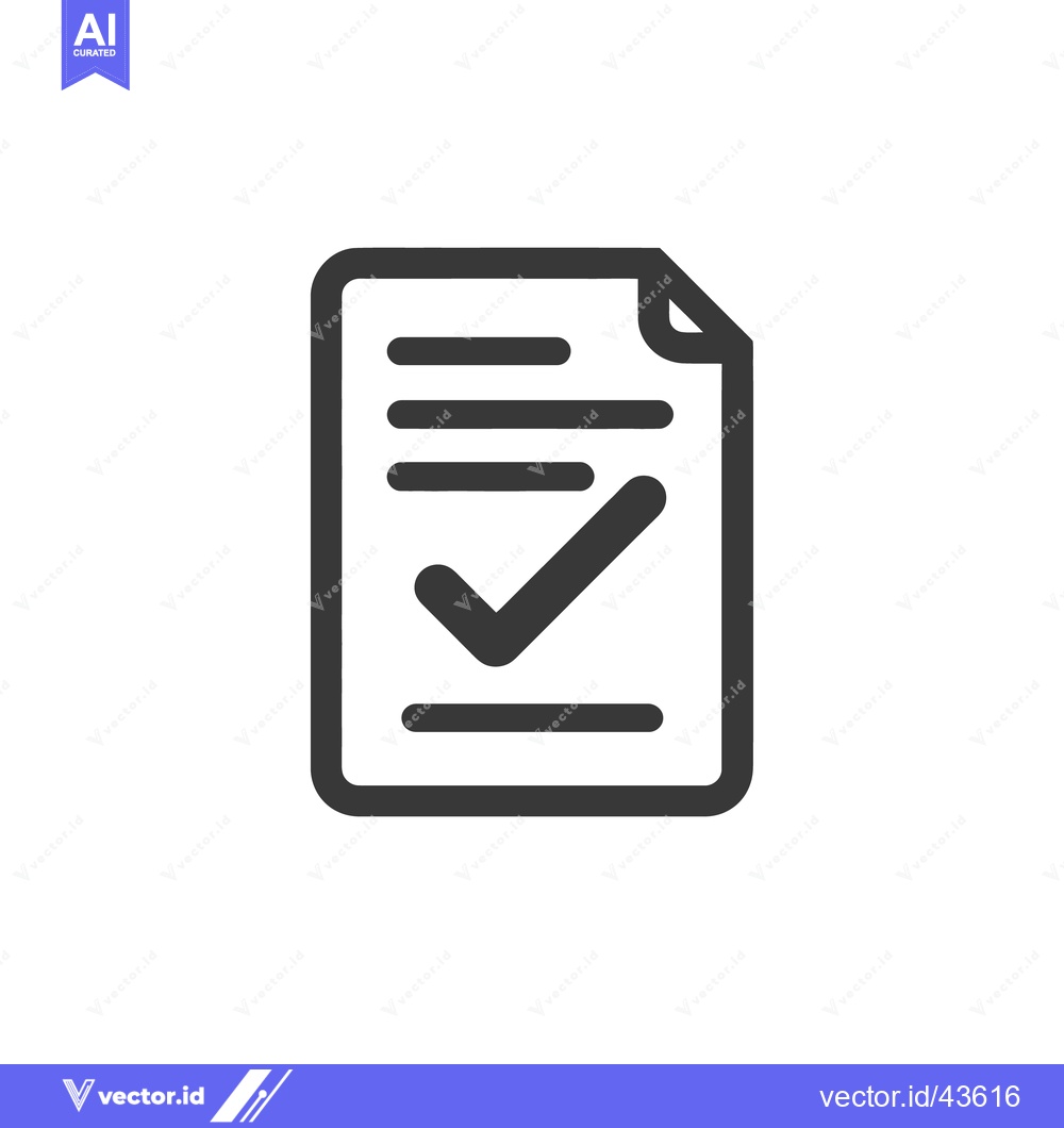 Premium Vector dari Completed Document Icon: Dark Gray Checkmark on Paper with Folded Corn