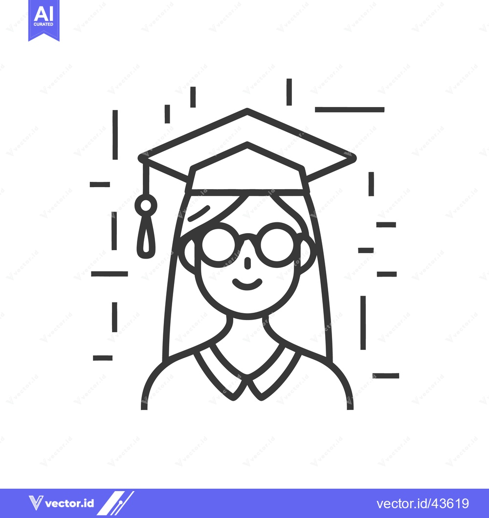 Premium Vector of A Simple Line Drawing Illustrating a Smiling Female Graduate
