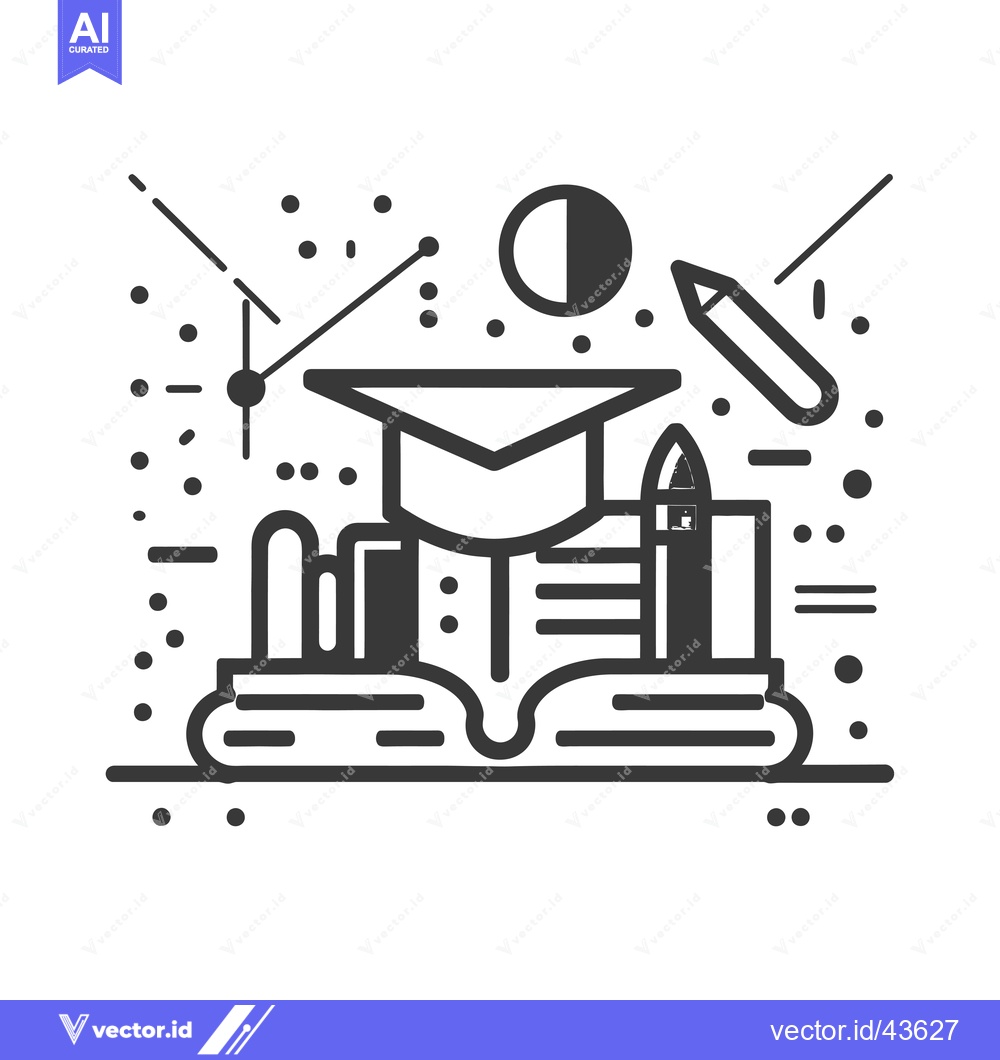 Premium Vector dari Graduation Cap and Open Book with Pencil and Geometric Shapes