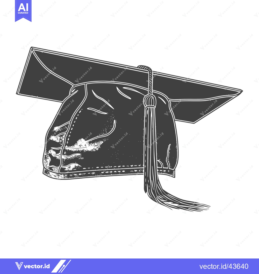 Premium Vector dari A detailed black and white illustration of a graduation mortarboard ha