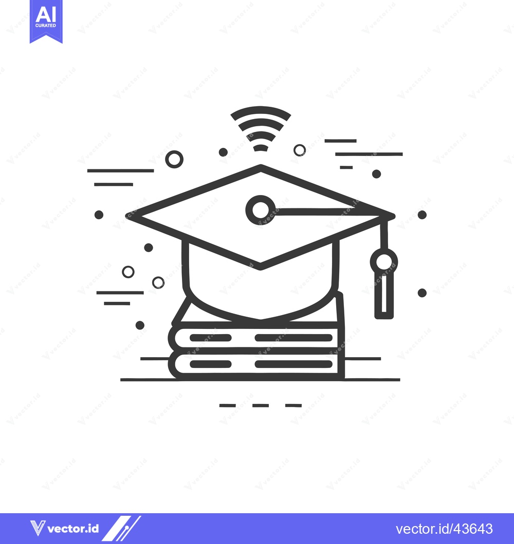 Premium Vector dari Graduation Cap on Books with Wi-Fi Signal Icon