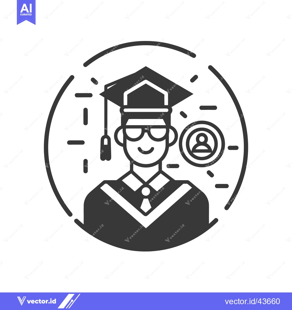 Premium Vector dari A smiling graduate wearing a cap and gown icon illustration