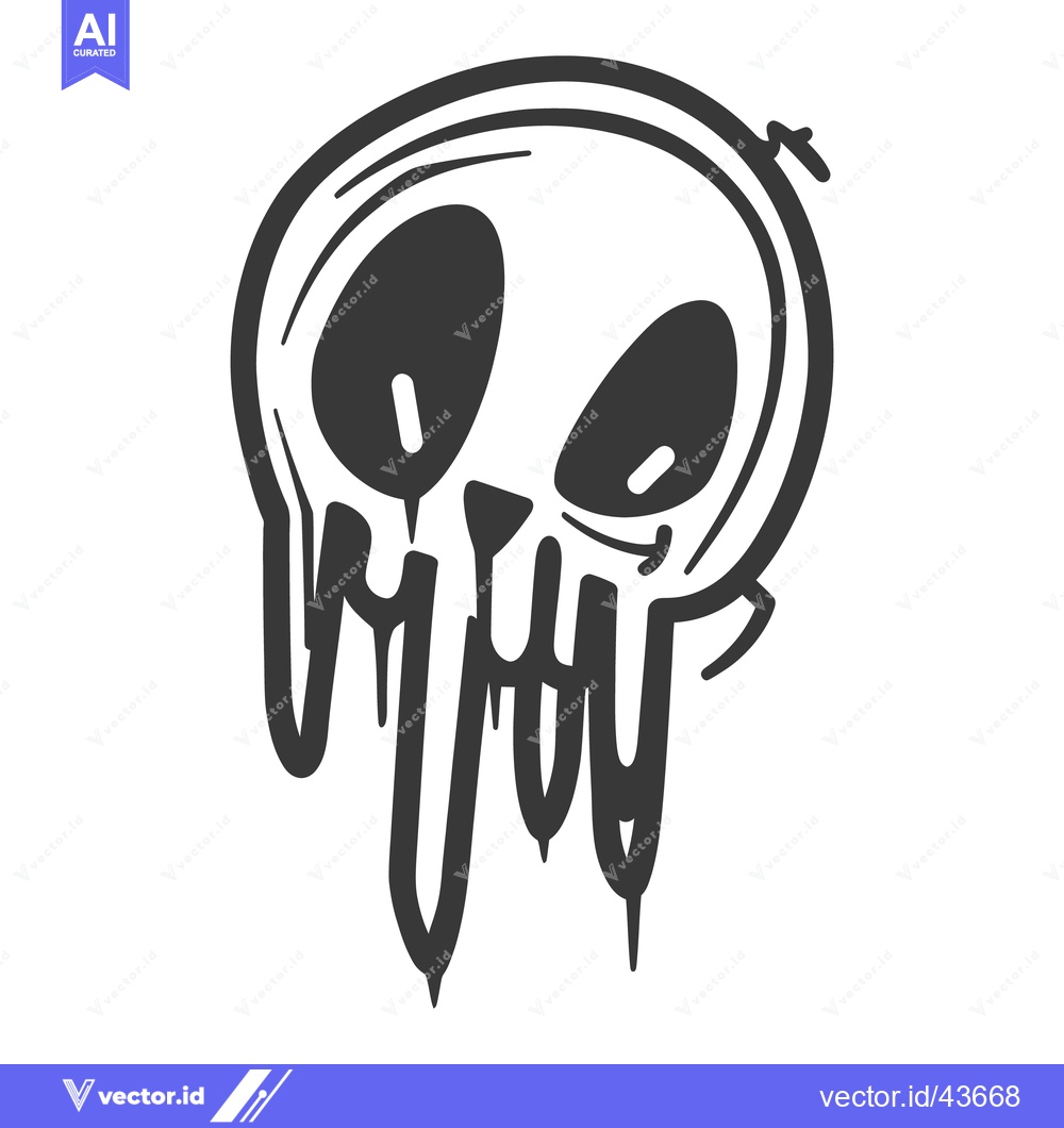 Premium Vector dari Cartoon black and white illustration of a smiling melting skull