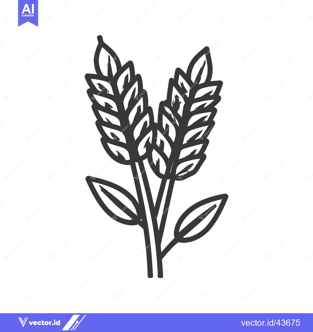Premium Vector of Minimalist Wheat Stalks Illustration, Black Outline on White Backgroun