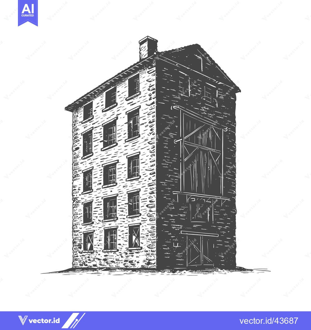 Premium Vector dari Stone Building With Attached Barn Style Structure