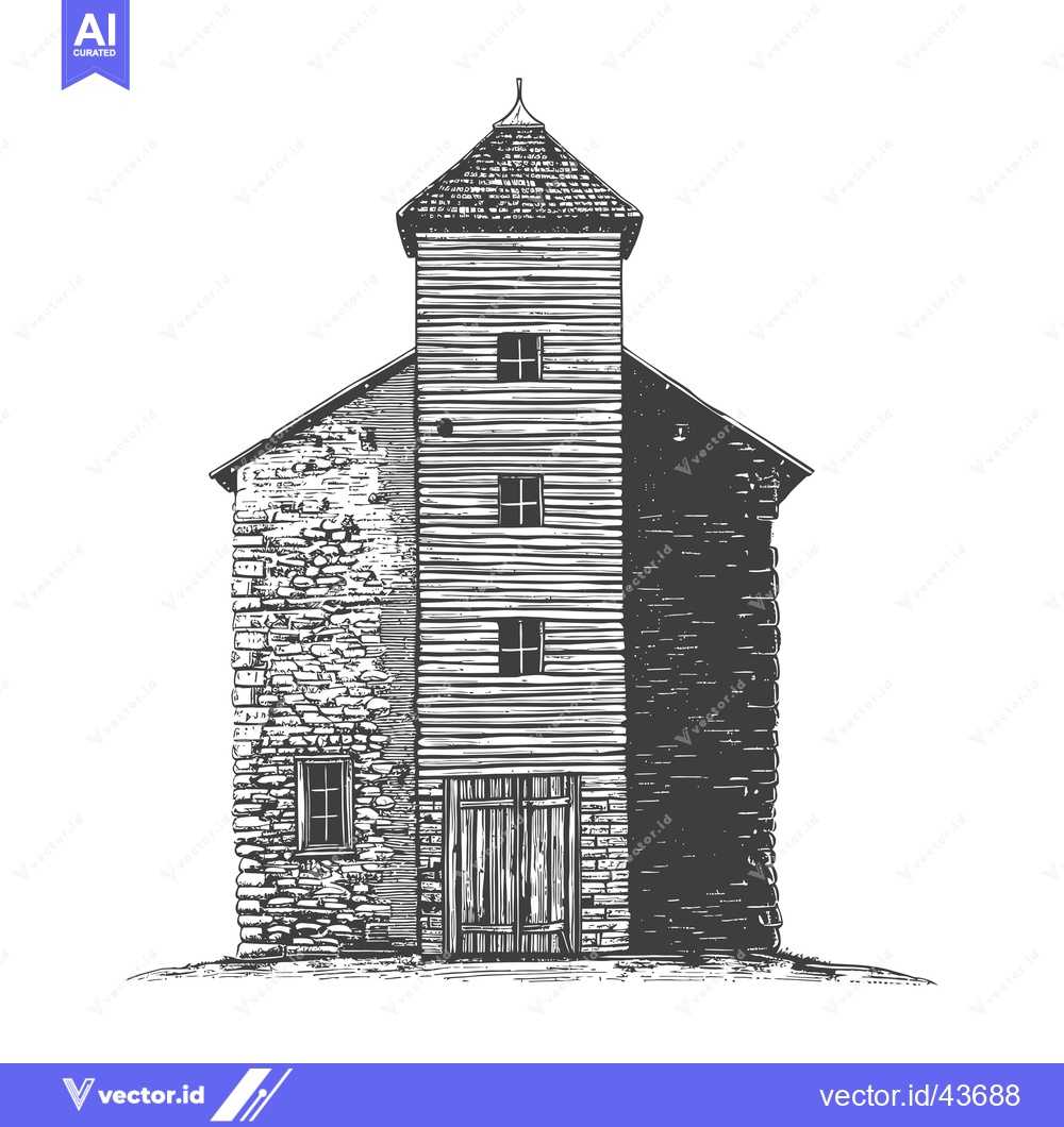 Premium Vector dari Stone and Wood Structure With Conical Roof