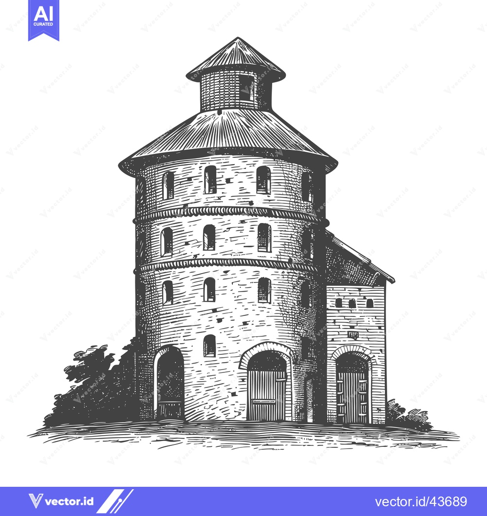 Premium Vector dari Ancient Stone Tower and Attached Structure Illustration