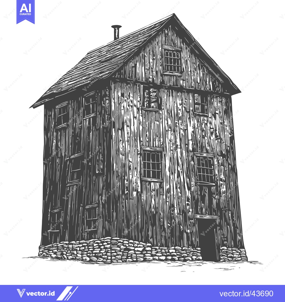Premium Vector of A weathered wooden building with stone base