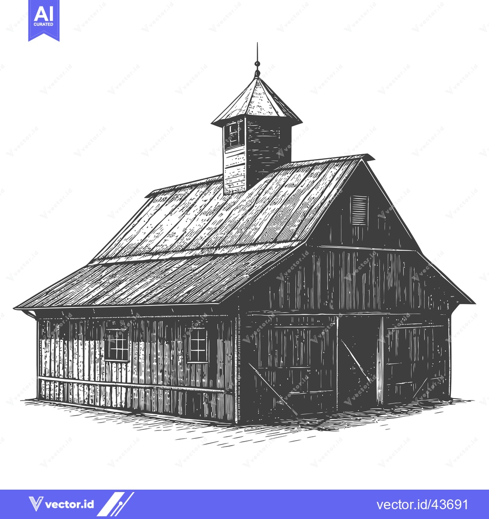 Premium Vector dari A Rustic Wooden Barn with a Gable Roof and Cupola