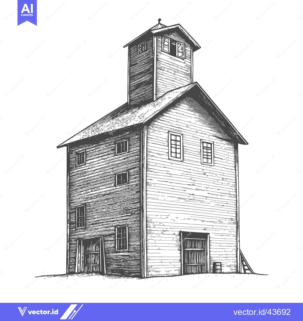 Premium Vector dari A Rustic Wooden Grain Silo Stands Tall Against A White Background