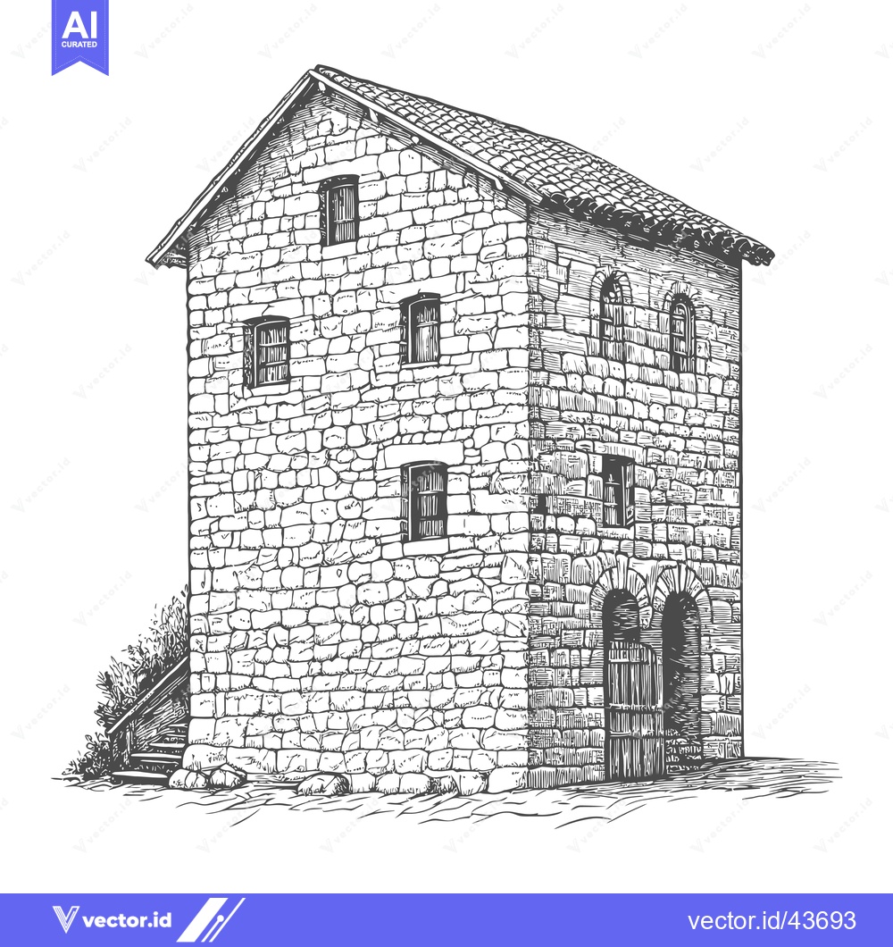 Premium Vector of Stone Building Architectural Drawing Rustic Design
