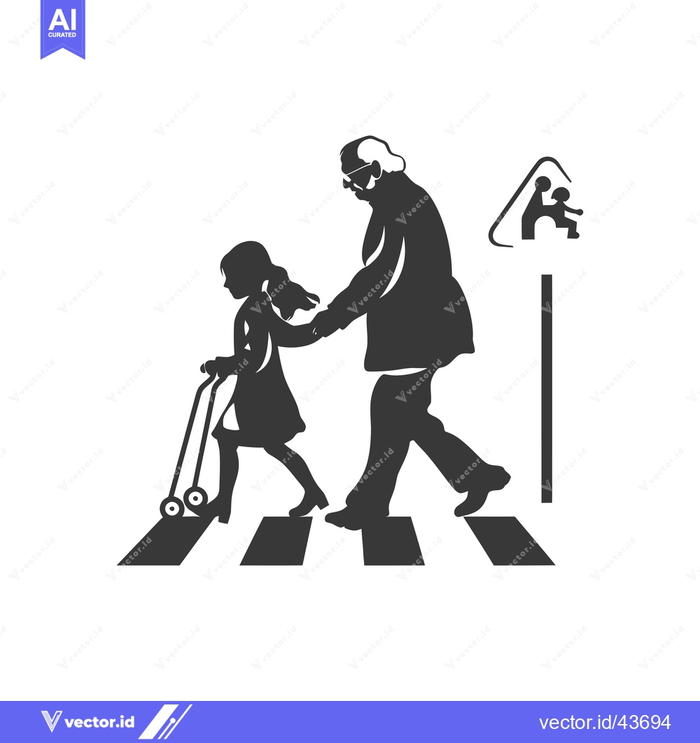 Premium Vector dari Grandmother and Grandchild Crossing the Street with a Toddler Crossing