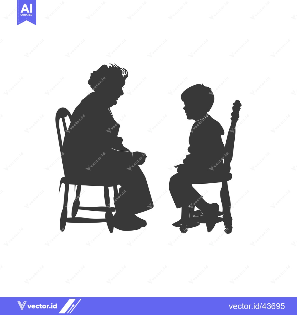 Premium Vector of Grandmother and Grandchild Sitting in Chairs, Silhouetted