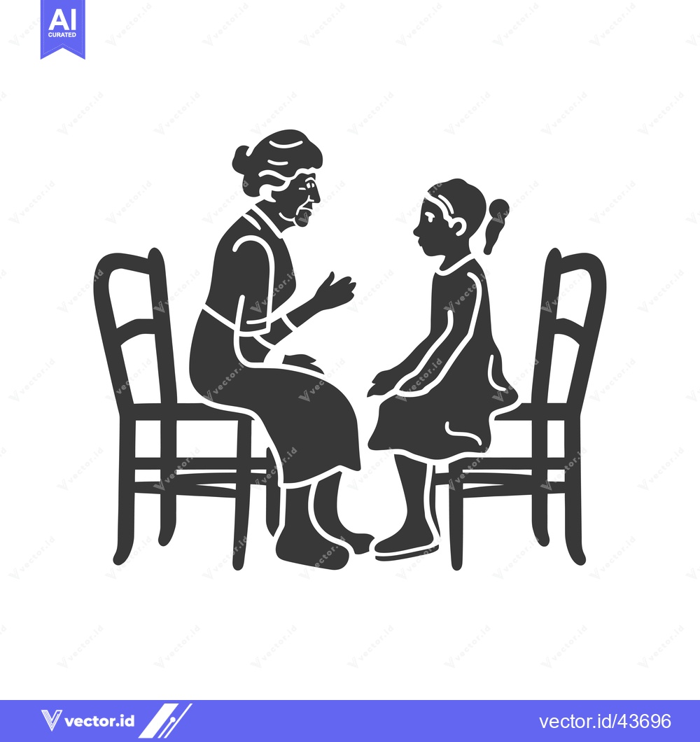 Premium Vector of Grandmother and granddaughter seated, talking