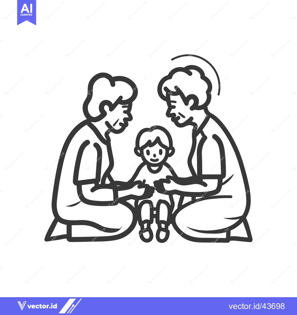 Premium Vector of Grandparents Kneeling Surrounding a Child