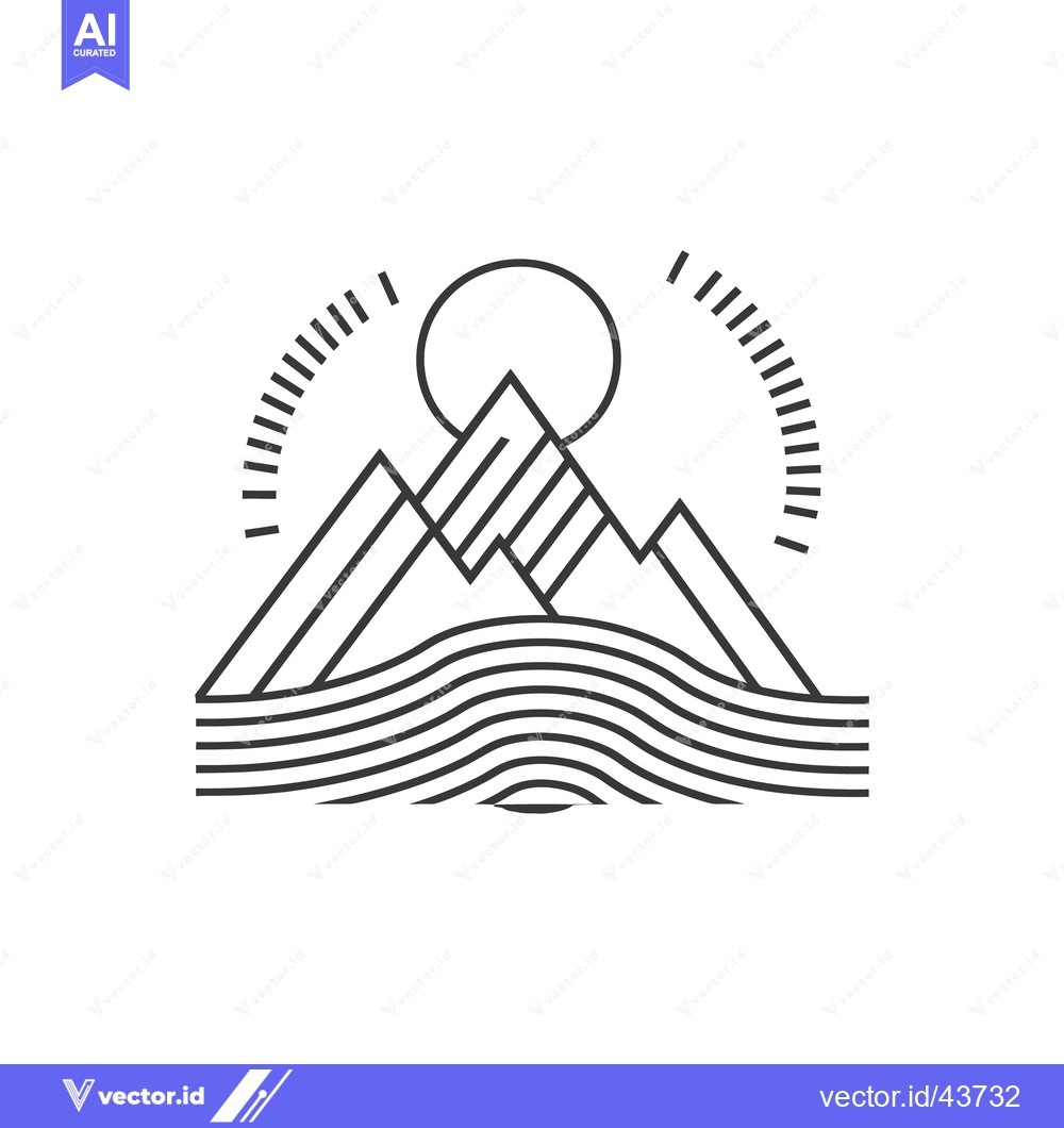 Premium Vector dari Simple graphic illustration featuring mountains a sun and wavy lines