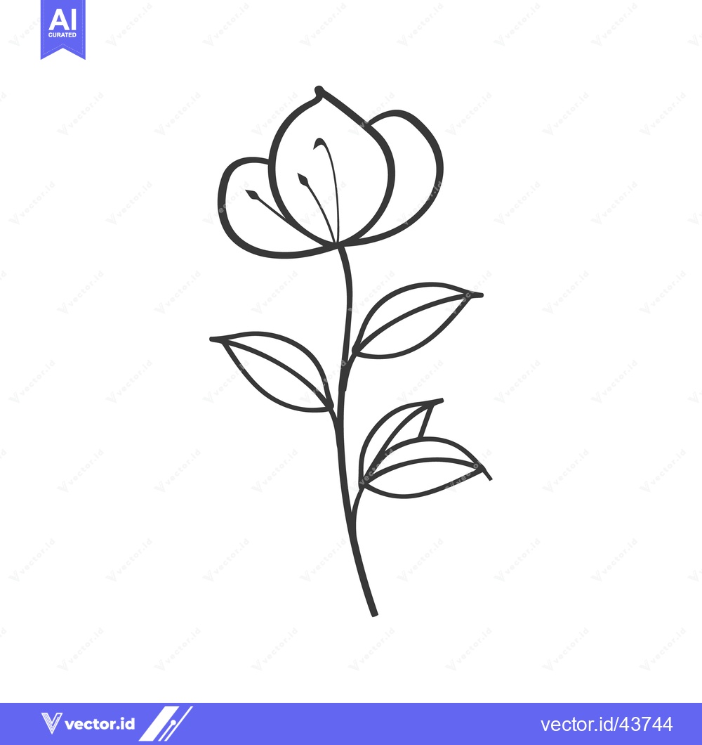 Premium Vector dari Simple black and white illustration of a blooming flower on a stem