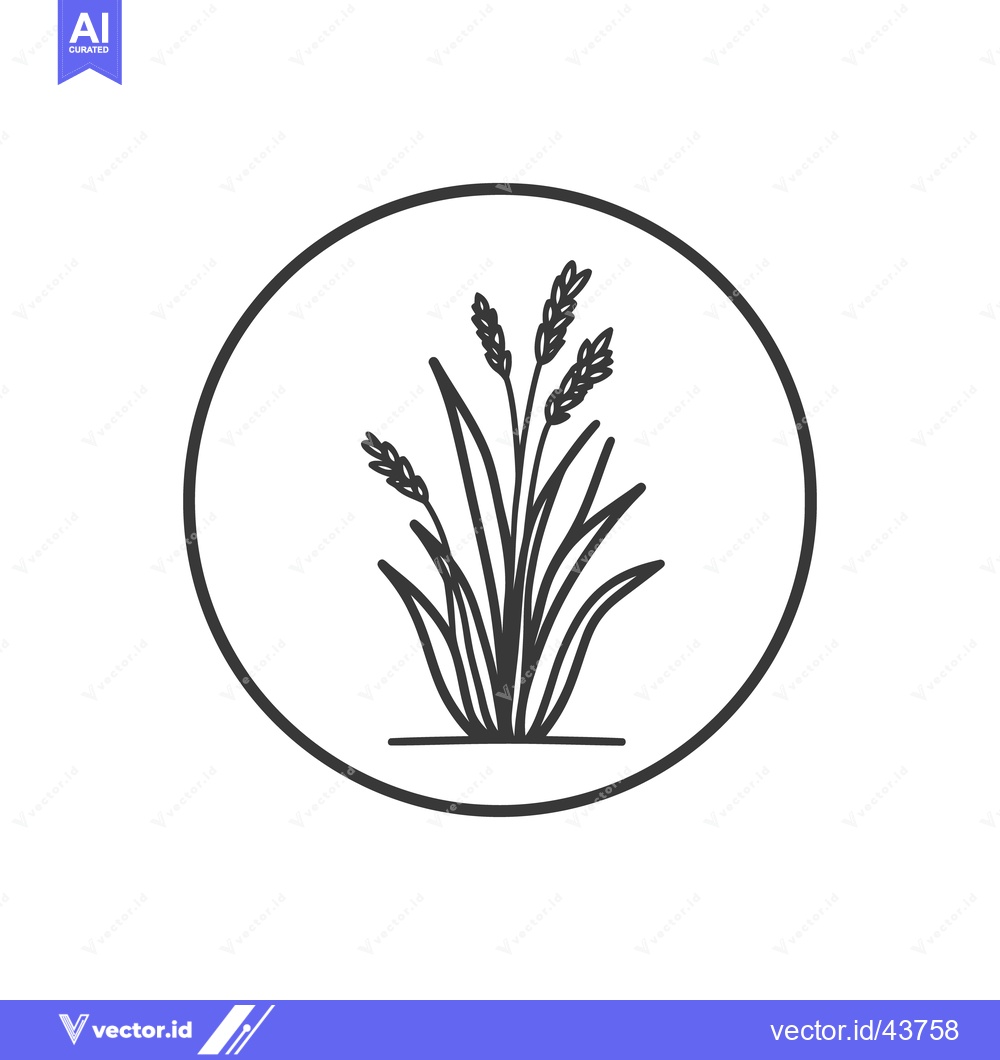 Premium Vector dari Minimalist Rice Plant Icon in Circle, Black and White Outline