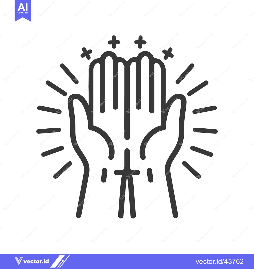 Premium Vector dari Stylized graphic showing upward facing hands with rays and cross symbo