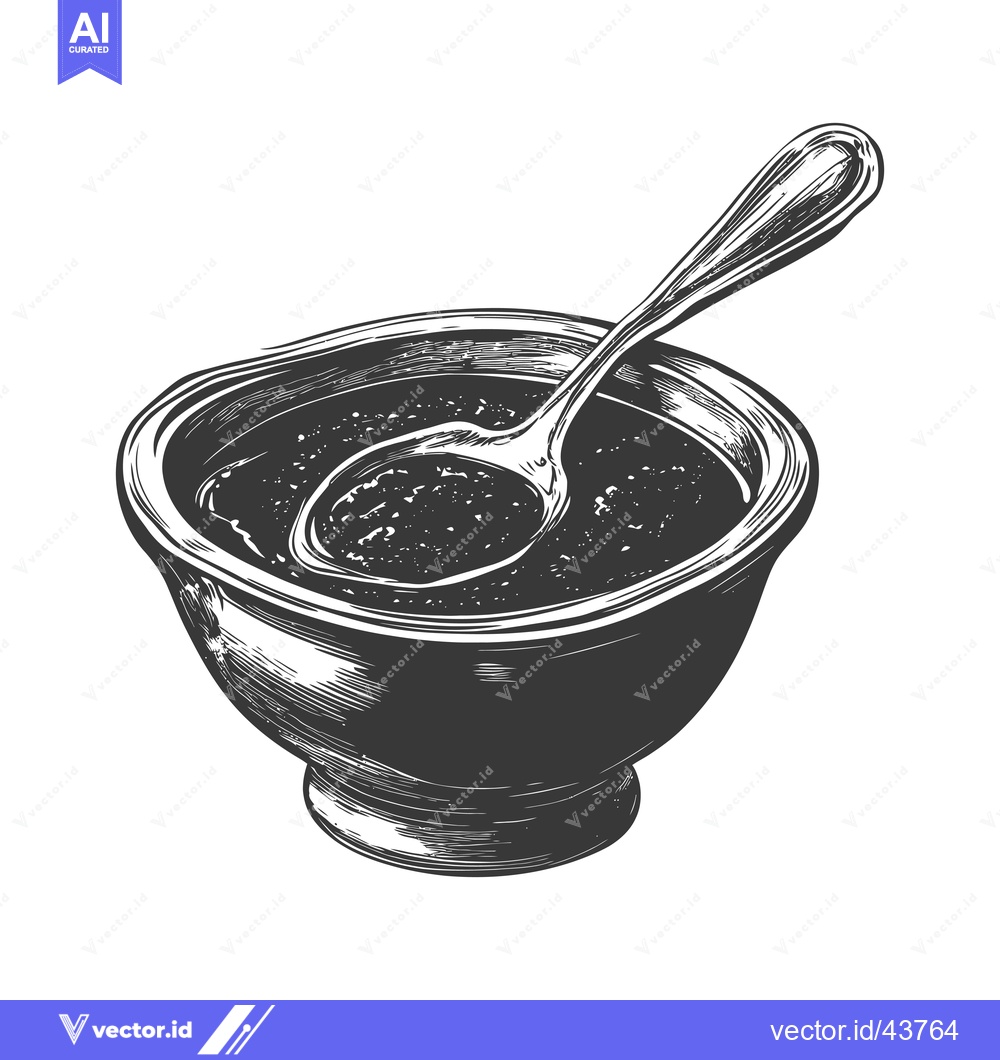 Premium Vector dari Bowl of dark sauce with spoon inside