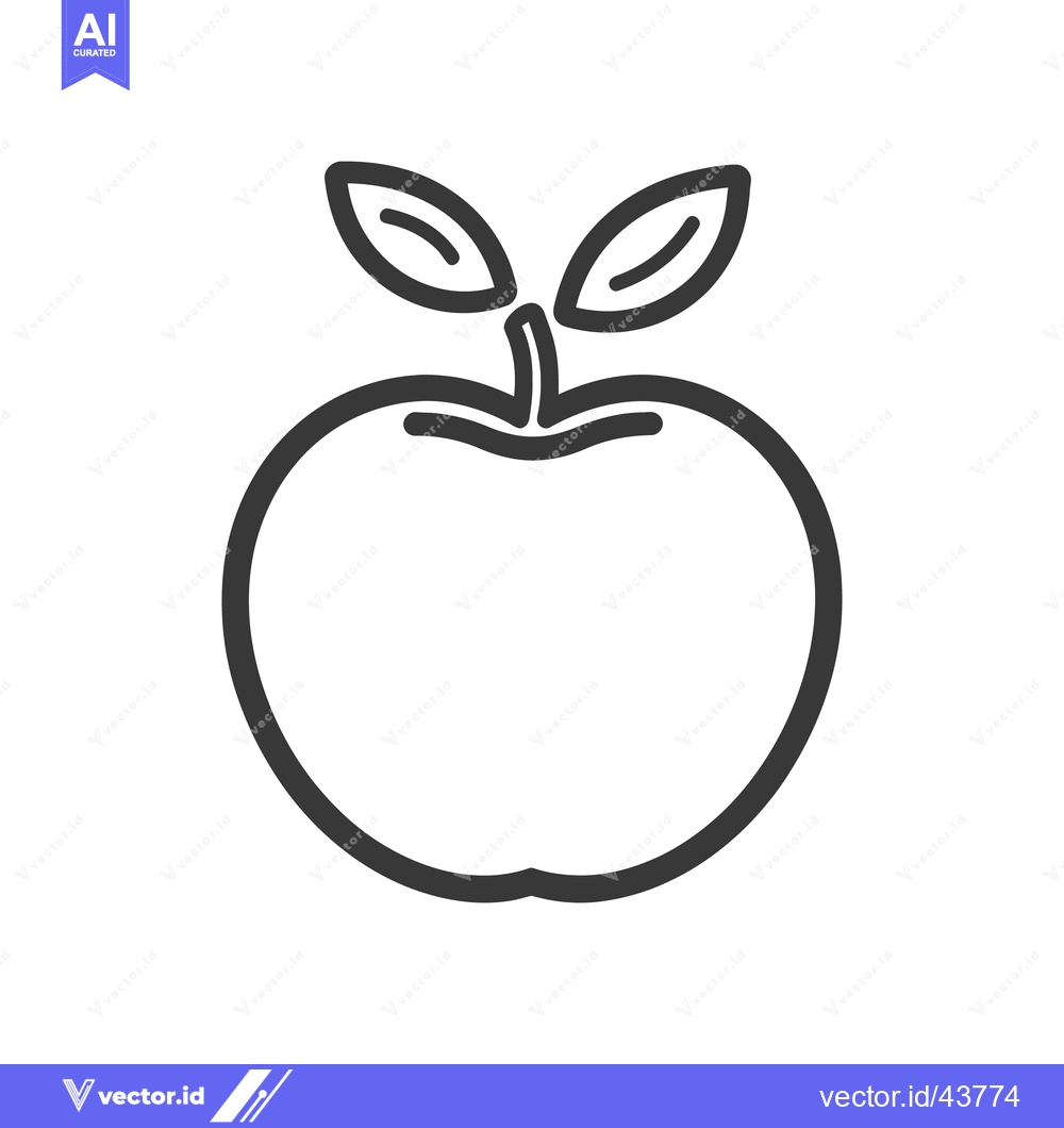 Premium Vector dari A simple black and white illustration depicts a green apple fruit