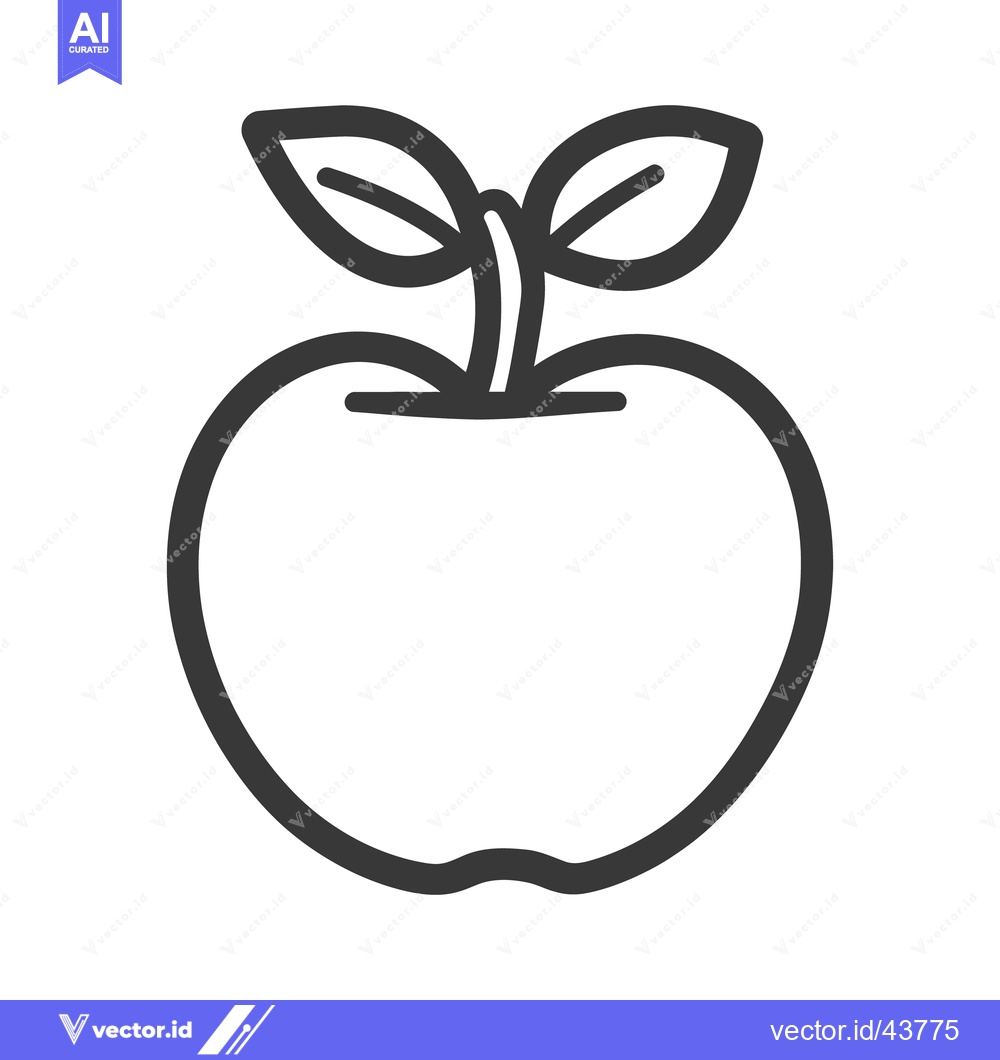 Premium Vector of An outline illustration showing a simple apple with leaves