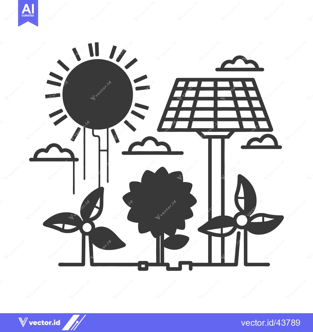 Premium Vector dari Renewable energy sources including solar and wind and nature