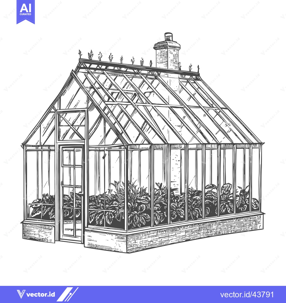 Premium Vector of A Detailed Drawing Of A Classic Greenhouse With Plants Inside