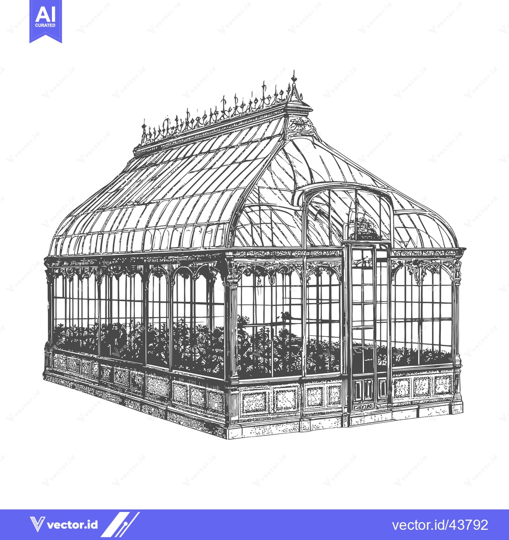 Premium Vector of Ornate Glass Greenhouse Architectural Drawing Design