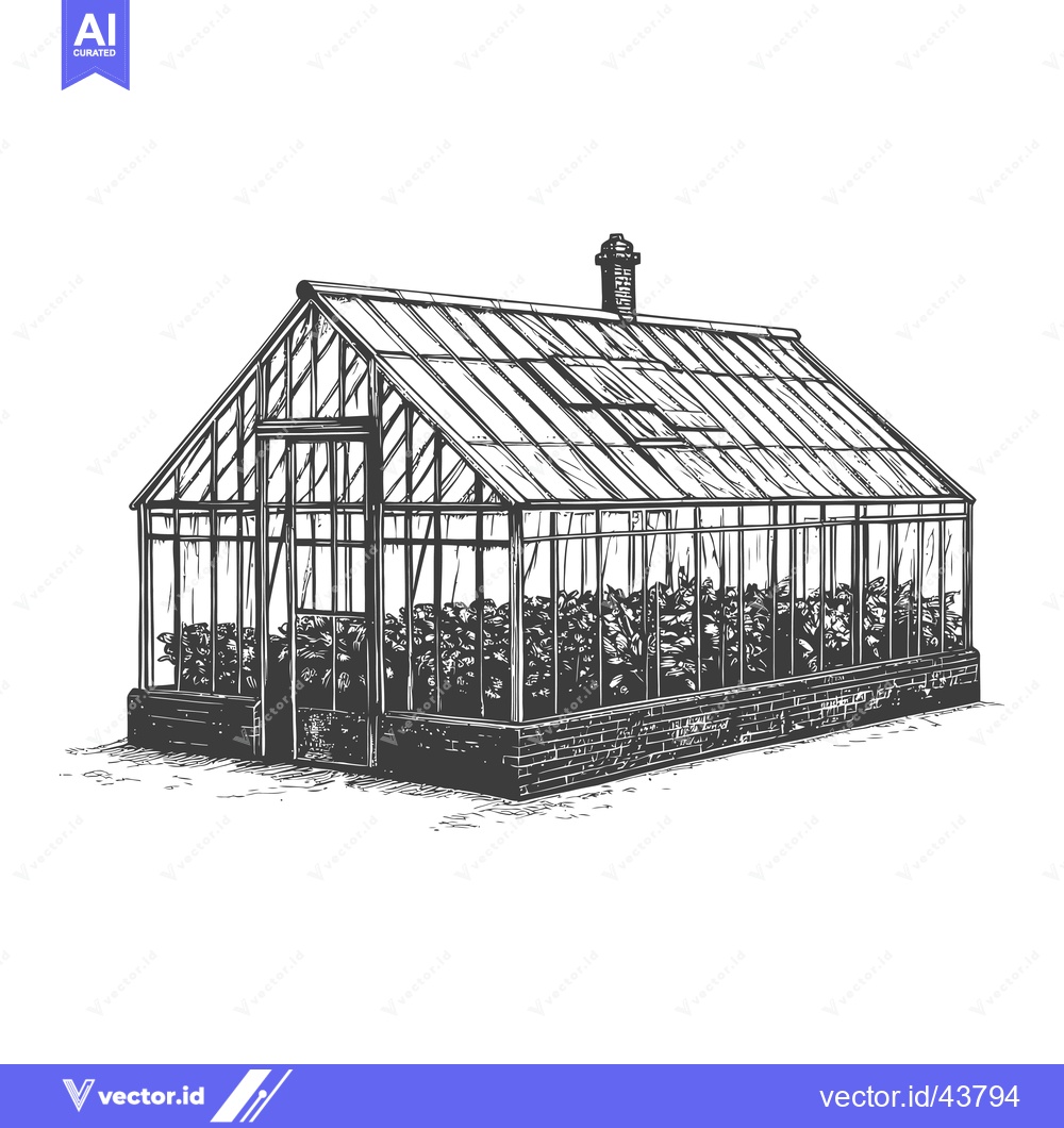 Premium Vector of A Detailed Drawing Of A Greenhouse Filled With Plants