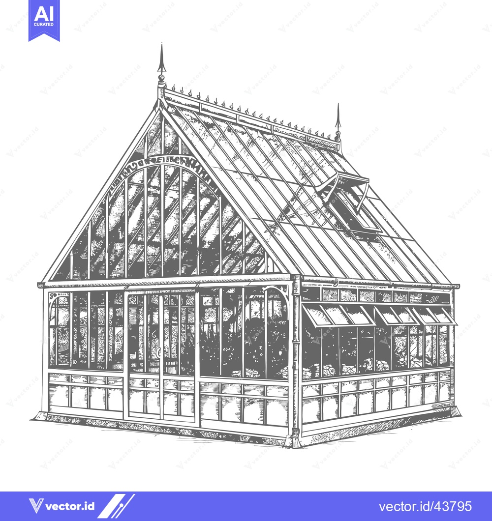 Premium Vector of Ornate Glass Greenhouse Architectural Drawing