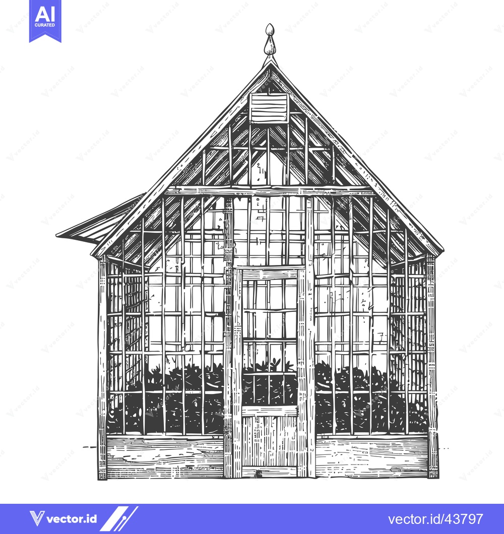 Premium Vector dari A Detailed Drawing Of A Wooden Greenhouse Structure
