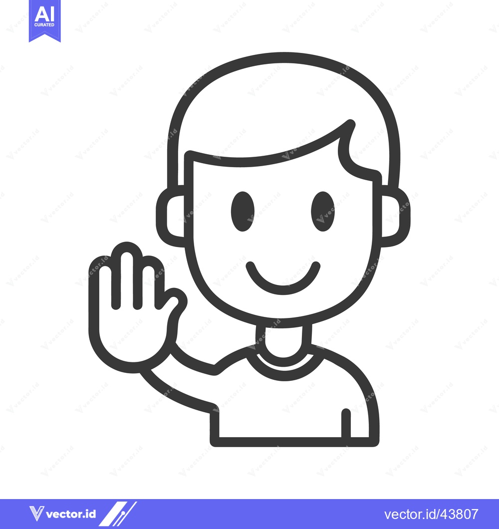 Premium Vector dari A simple outlined illustration of a young boy waving hello