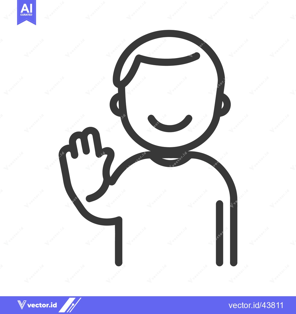Premium Vector of Simple smiling figure waving with open outstretched hand in greeting