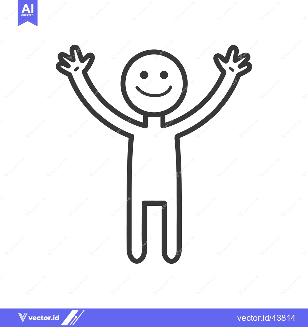 Premium Vector dari A simple drawing of a person with raised arms smiling