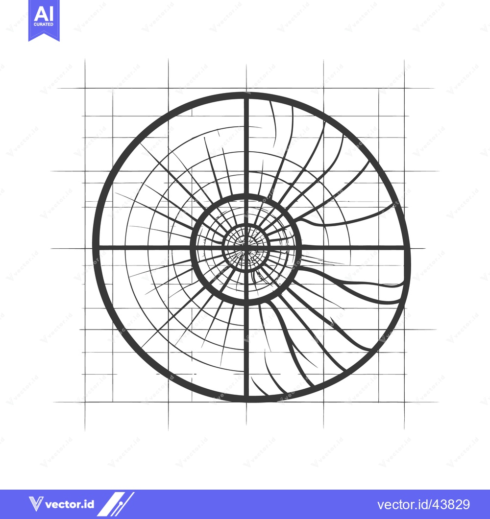 Premium Vector of Abstract Nautilus Shell Design with Grid Background, Black and White I