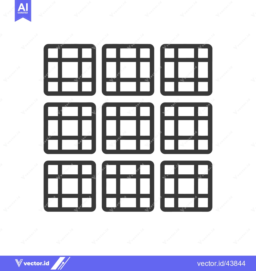 Premium Vector dari Nine Rounded Square Grid Icon, Dark Gray on White Background, Simple D