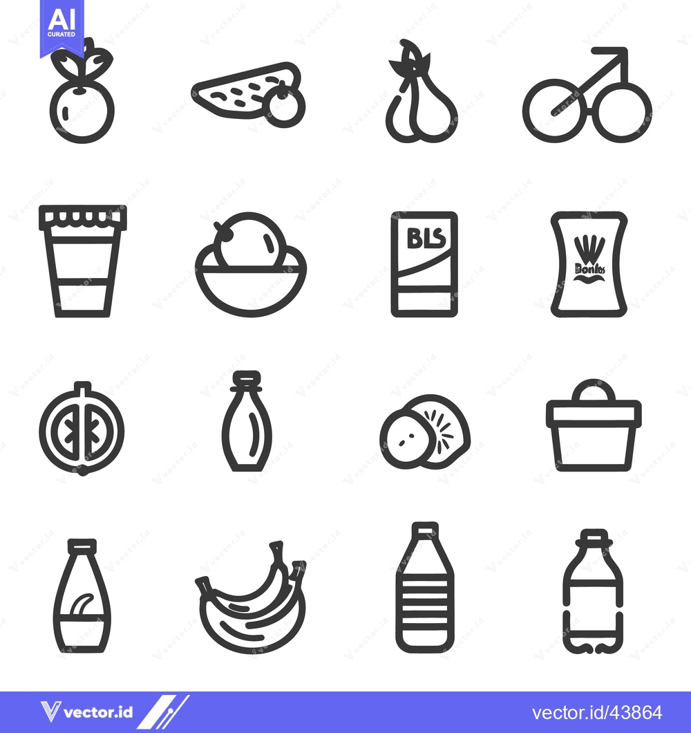 Premium Vector of Various Food Items and a Bicycle Represented in Simplified Line Art