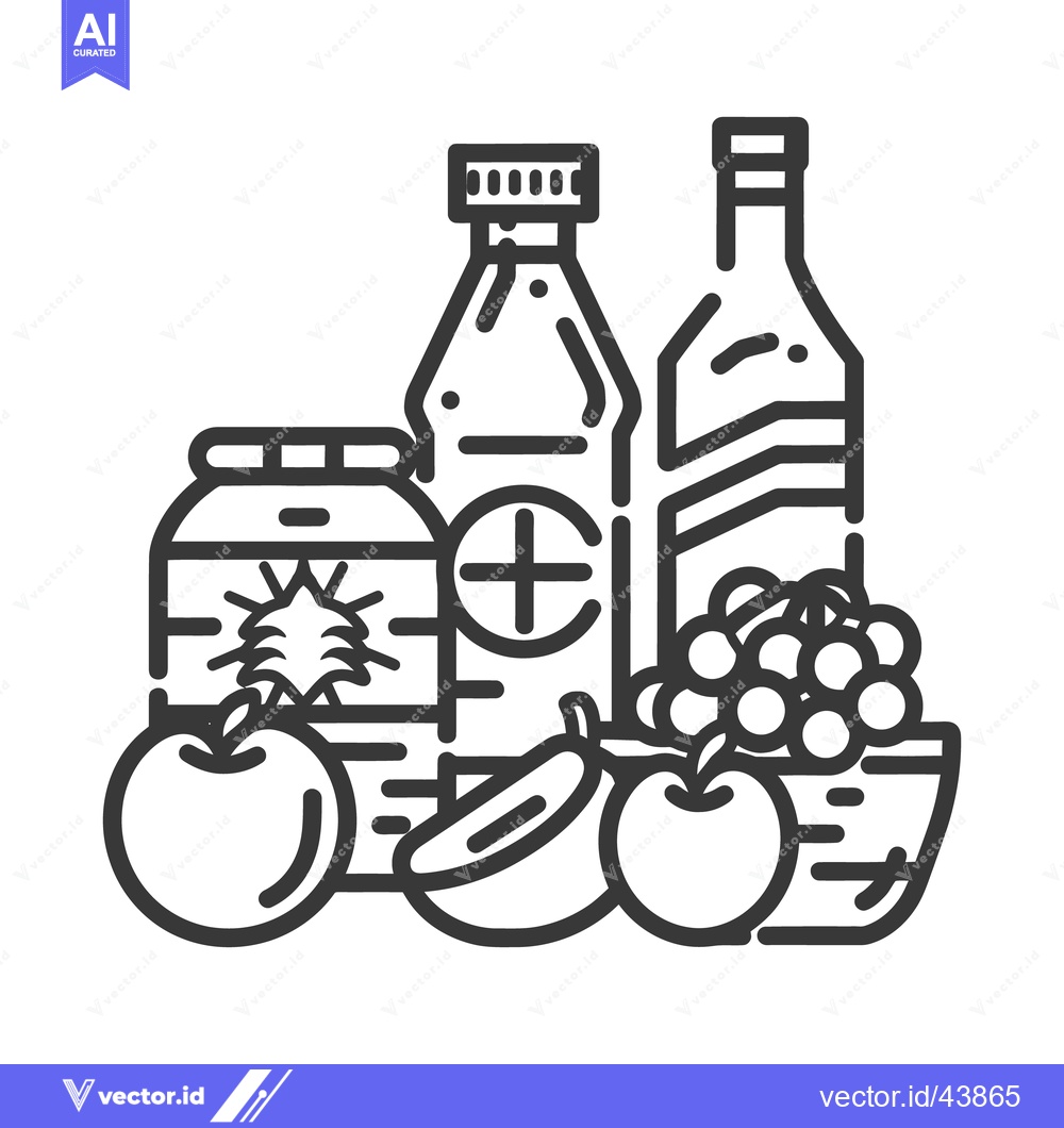 Premium Vector dari Assortment of fruits and drinks depicted with line art illustration