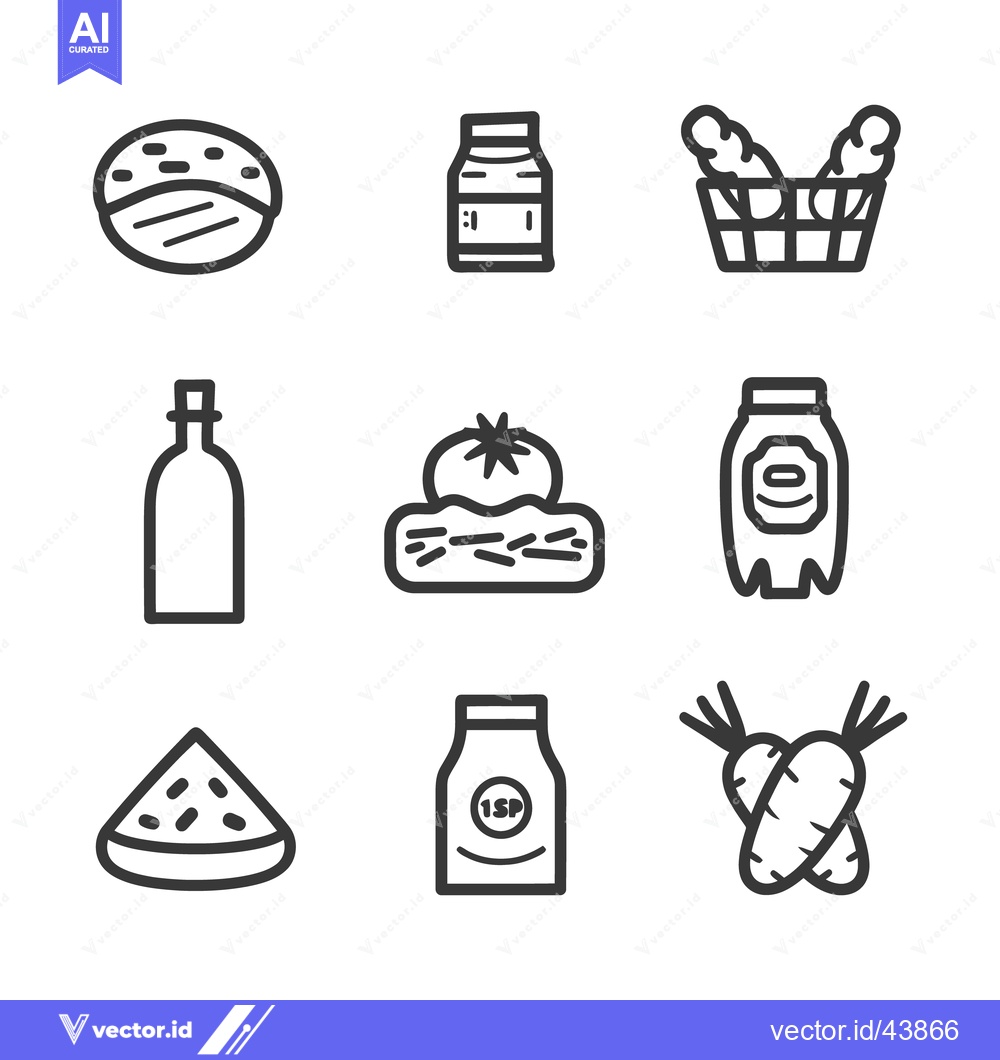 Premium Vector dari Simple line art icons depicting various food related objects