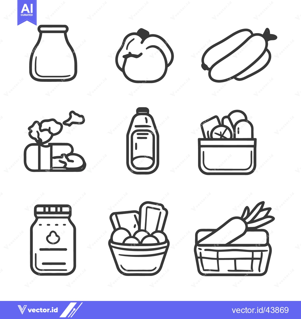 Premium Vector dari Monochrome illustrations depicting various fresh fruits and vegetables