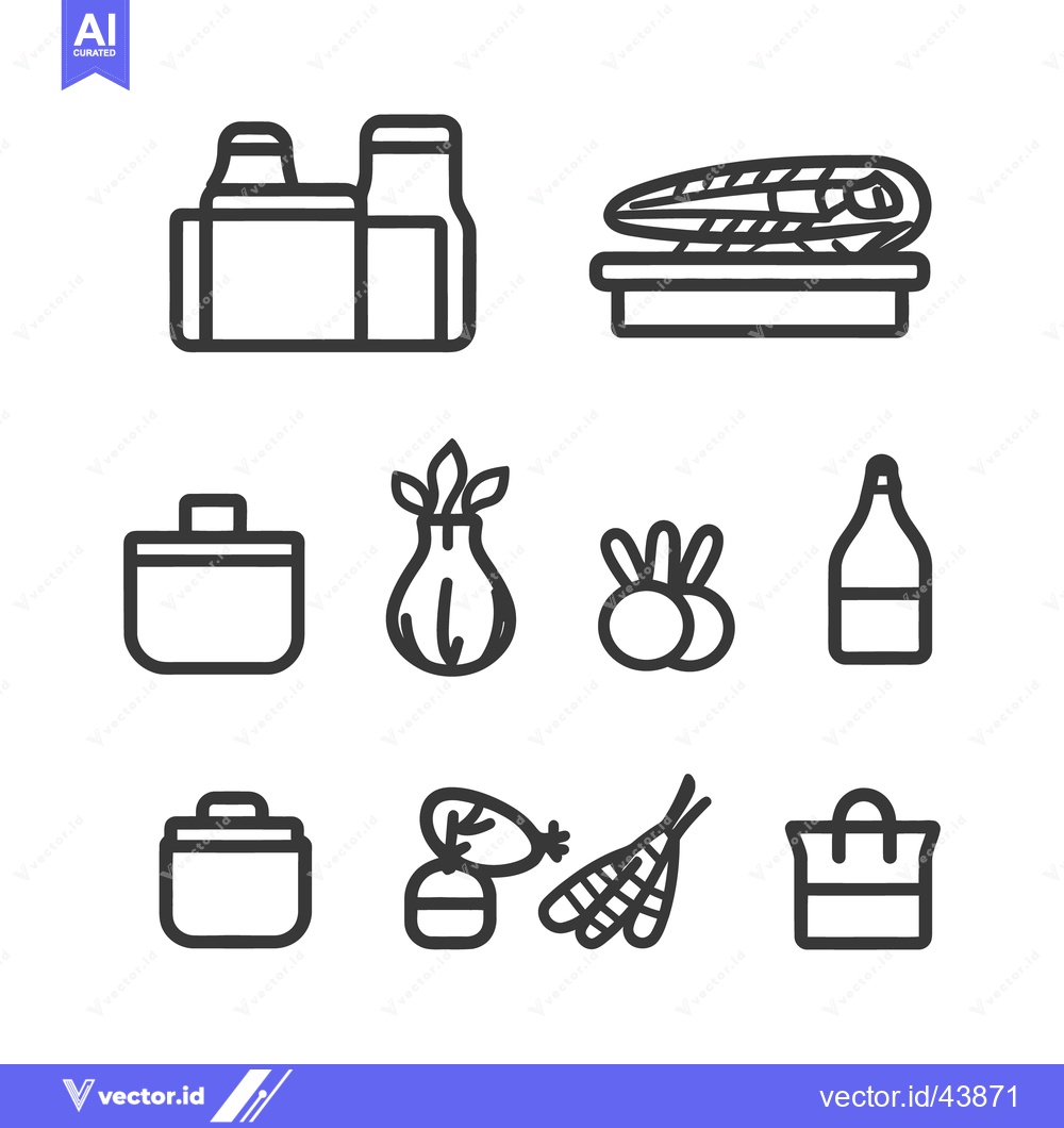 Premium Vector of Simple black and white line icons representing groceries and food item