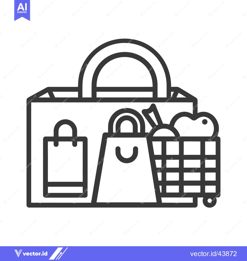 Premium Vector dari Grocery Bags and Shopping Cart with Fruits