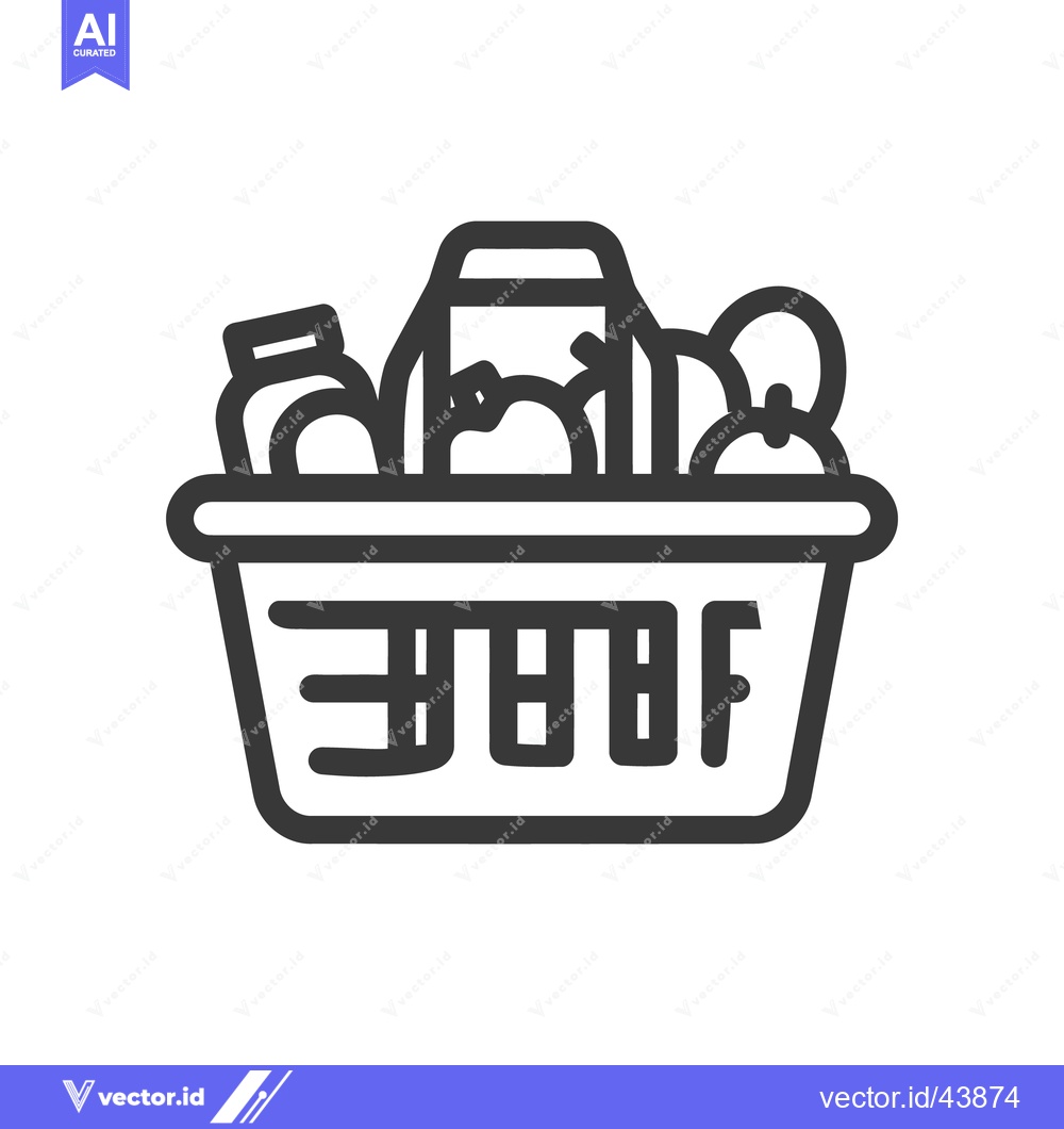 Premium Vector of Minimalist Grocery Basket Icon with Food Items Outline Design