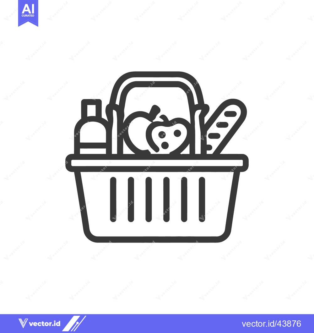 Premium Vector dari Minimalist Grocery Basket Icon with Apple, Bread, and Bottle