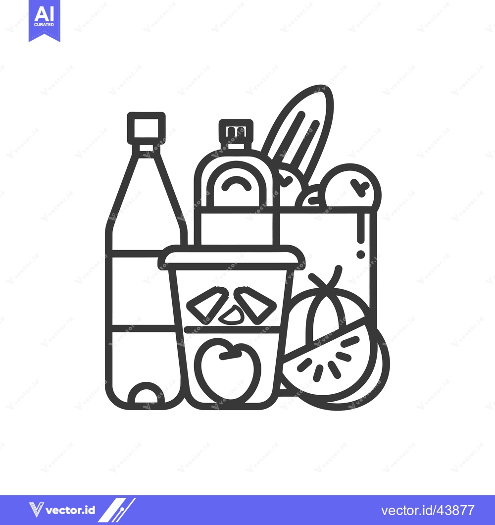 Premium Vector dari Grocery Shopping Bag with Produce, Beverages and Snacks